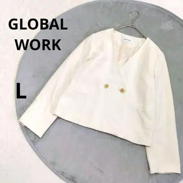 글로벌 워크 자켓 L 화이트 V넥 더블 버튼 기장 짧음