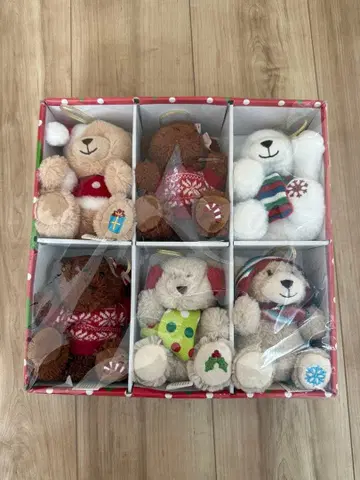 [ 새상품 ] 크리스마스 오너먼트 곰 봉제 인형 6체 세트