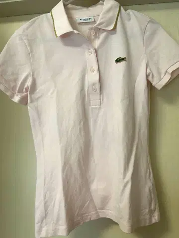 LACOSTE 파스텔 핑크 골드 스티치 반팔 피케 셔츠