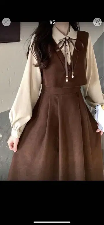 브라운 세미 롱 원피스 V넥 2XL SHEIN 빅 사이즈
