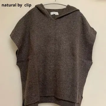 natural by clip 브라운 후드 부착 니트 베스트