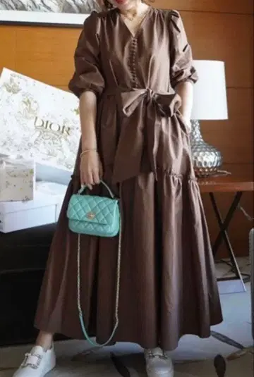 이데알루체 브라운 롱 원피스 프리