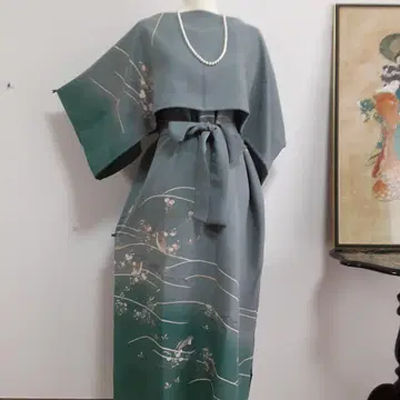 리메이크 기모노 롱 원피스 볼레로 포함 L - - 2L 작가 순수 실크