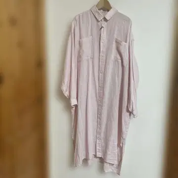 린넨 100% 라이트 핑크 긴팔 셔츠 원피스