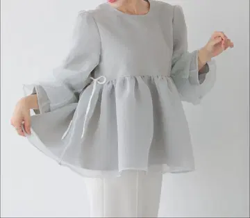 fitmore 크링클 시어 오간자 볼륨 슬리브 상의