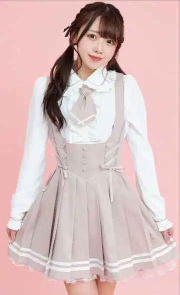 시크릿허니 레이스업 플리츠 점퍼 드레스 핑크
