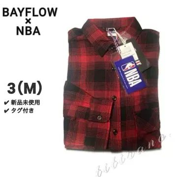 [ 새상품 ] BAYFLOW NBA 자수 체크 셔츠 빨간색 [ M ] 빅