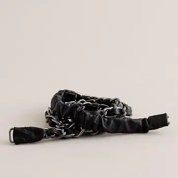 J.Crew 천연 가죽과 금속 체인 링크 벨트 블랙 S/M 사이즈