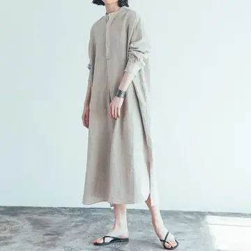 새상품급 카구레 kagure 린넨 셔츠 원피스 F 베이지 프렌치 린넨