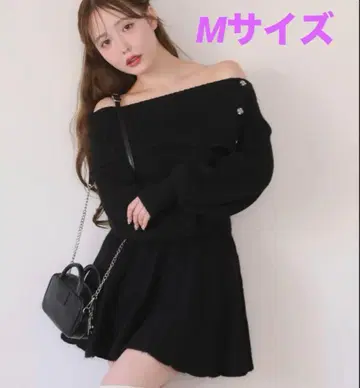 NICE CLAUP 오프숄더 플리츠 니트 원피스 M