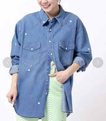 Wrangler 데님 셔츠 꽃무늬 자수
