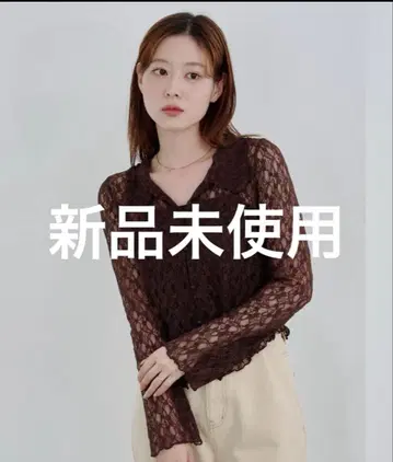 미사용 새상품 카라 부착 레이스 풀오버