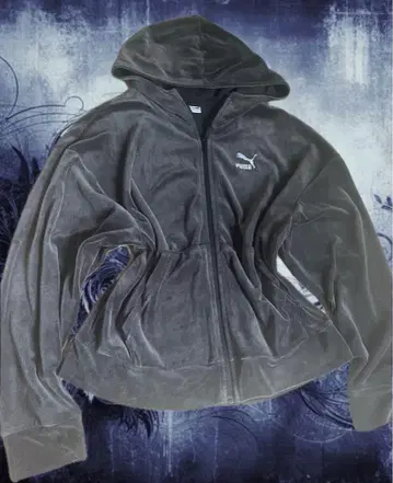 헤이세이 갸루 y2k 00s PUMA 벨로아 벨벳 지퍼 후드티 로고