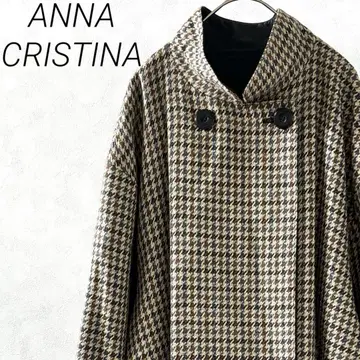 ANNA CRISTINA 롱 코트 하운드투스 패턴 포켓 부착 이탈리아제