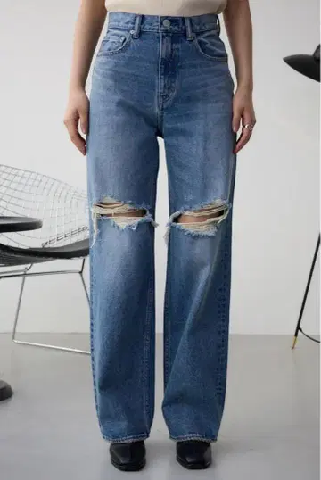[ AZUL DENIM 새상품급 ] 데미지 와이드 데님