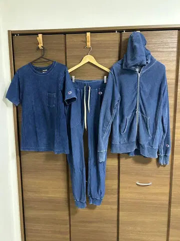 새상품급 챔피온 데님 인디고 후드티 빔즈 어반 리서치
