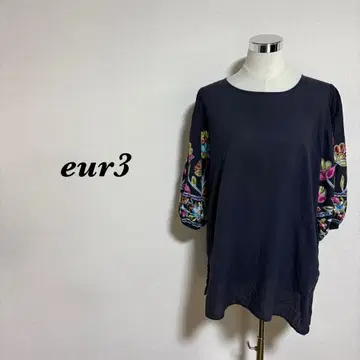 빅 사이즈 eur 3 티셔츠 꽃무늬 자수 슬릿 네이비 4732N