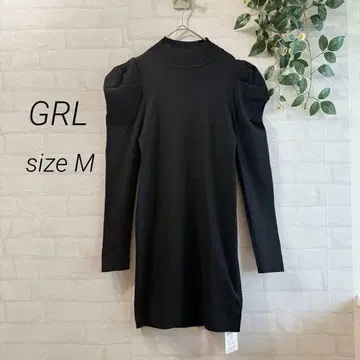 택 포함 [ GRL ] 퍼프 슬리브 리브 하이넥 니트 원피스 (M) 블랙