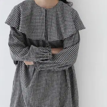 온라인 한정판 네스트로브 코튼 린넨 케이프 칼라 원피스 체크