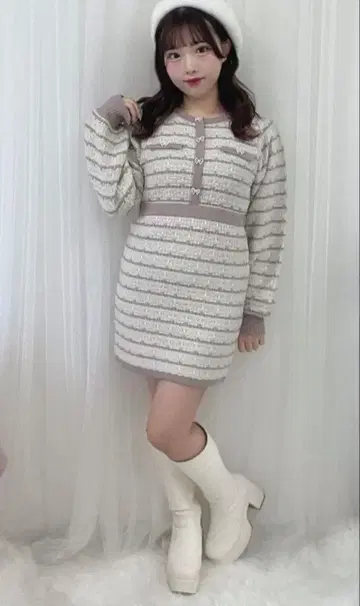 에블린 evelyn 리본 버튼 니트 원피스 핑크