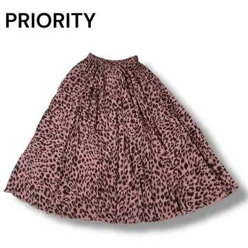 PRIORITY 핑크 레오파드 패턴 가우초 와이드 팬츠 캐주얼