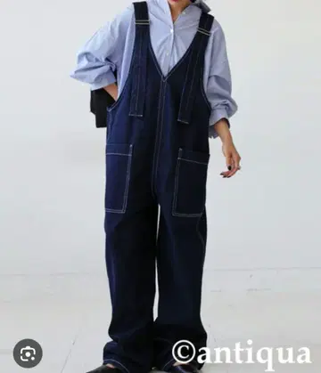 안티카 antiqua 오버롤 살로펫 데님 사이즈 L