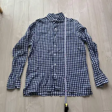 CHOYA SHIRT 네이비와 화이트 린넨 긴팔 셔츠 M~L 사이즈
