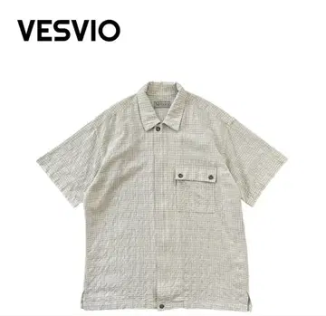 VESVIO 90s~ 시어서커 체크 집업 셔츠 반팔
