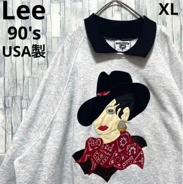 Lee 트레이닝복 맨투맨 자수 걸 90sUSA제 카라 부착 속기모 XL