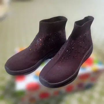 밴딩 밴딩 다크 브라운 메츠 부츠 시스루 짜임 비쥬 장식 23.5cm