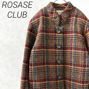 ROSASE CLUB 숏코트 하이넥 체크 무늬 포켓 울
