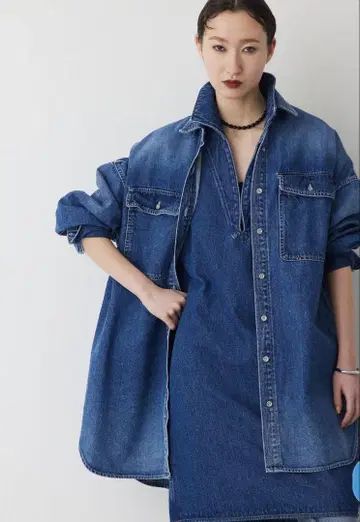 윔 가젯 [ 인플루언서 콜라보 ] 자수 데님 셔츠