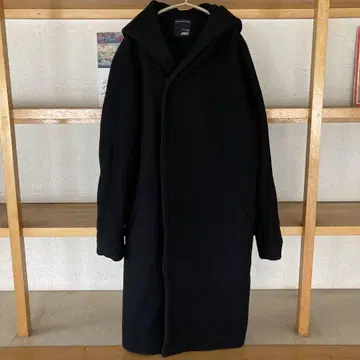 마츠오 인터내셔널 후드 부착 롱 코트 블랙