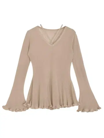 Ameri SHEER FRILL V NECK KNIT TOP