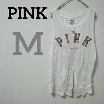 PINK [ M ] 탱크탑 슬리브리스 화이트 티셔츠