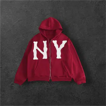 [ 새상품 ] 후드티 지퍼 후드티 레드 스트릿 캐주얼 y2k NY