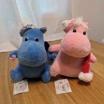 무민 논논 봉제 인형 파랑 핑크 2체 세트 레트로 레어