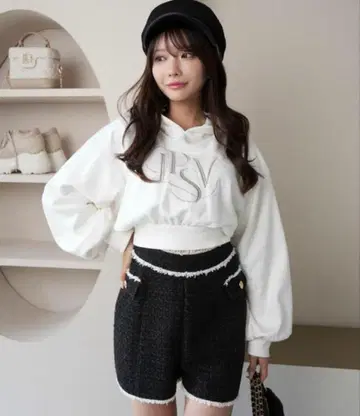 립 서비스 프린지 트위드 바이컬러 숏팬츠 lip service