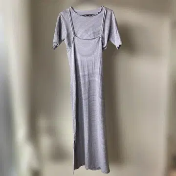 [택 포함 새상품] Wcloset 스트라이프 반팔 롱 원피스 사이즈 F