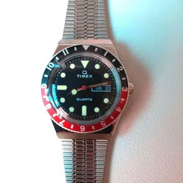 TIMEX Q 쿼츠 시계 블랙 다이얼 코크 베젤