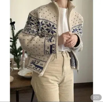 노르딕 무늬 집업 스웨터