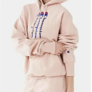 Champion 핑크 후드 부착 후드티