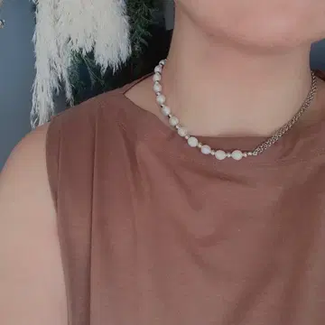 Blanco. 담수 펄 8-9mm 하프 체인 목걸이