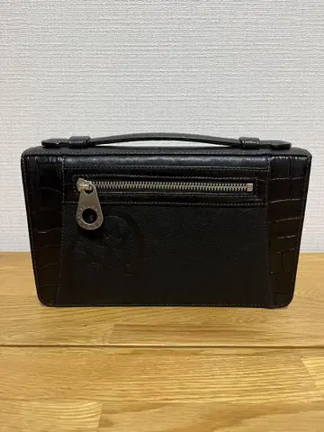 [ 새상품급 ] 까스텔바작 소가죽 악어 엠보싱 세컨드 백 블랙