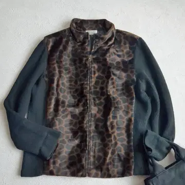 Y2K 00s 헤이세이 레트로 레오파드 무늬 퍼 울 니트 절개 자켓