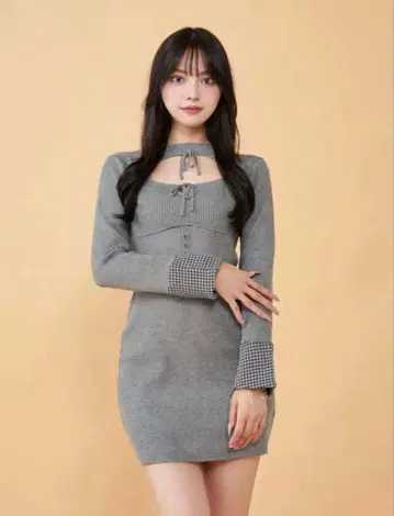 Darich 다리치 프론트 오픈 니트 미니 원피스 그레이