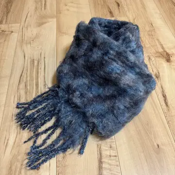 새상품급 BALMUIR 머플러 프린지 파랑 마블 모헤어