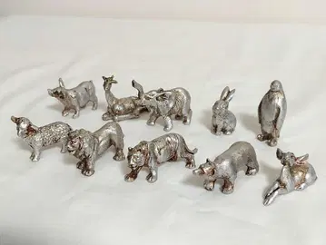 애니멀 피규어 동물 입상 실버 메탈릭