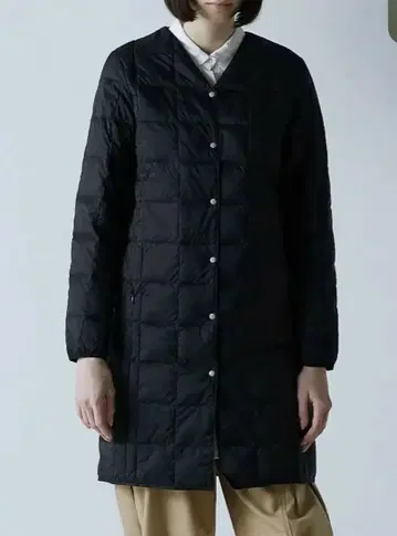 타이온 롱 다운 자켓 L V넥 블랙