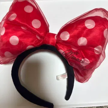 미니 마우스풍 빨간색 도트 리본 머리띠
